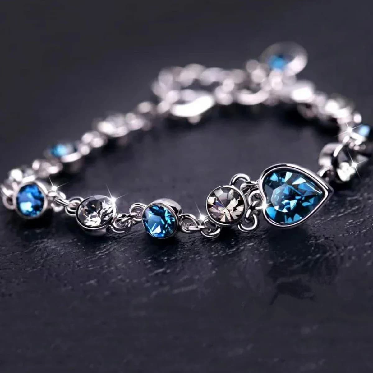 Women Silver Color Lucky Bracelet Female Blue Crystal Heart Charm Pulseras Bracelet Bridal Wedding Engagement Fine Jewelry - Image 3