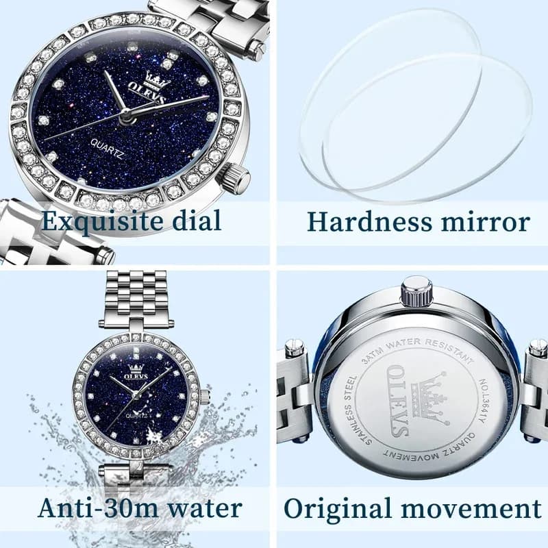 OLEVS 3641 Elegant Waterproof Ladies Quartz Watch Luminous Stainless Steel Starry Dial with Gift Box - Women's Fashion Accessory - Image 4
