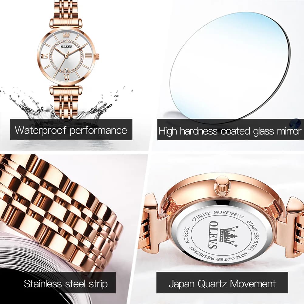 OLEVS 6892 Women's Watches Elegant Fashion Original Wristwatch Waterproof Stainless Steel Mesh Belt Luminous Inlaid Zircon - Image 3