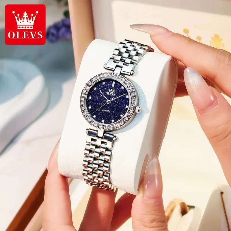 OLEVS 3641 Elegant Waterproof Ladies Quartz Watch Luminous Stainless Steel Starry Dial with Gift Box - Women's Fashion Accessory