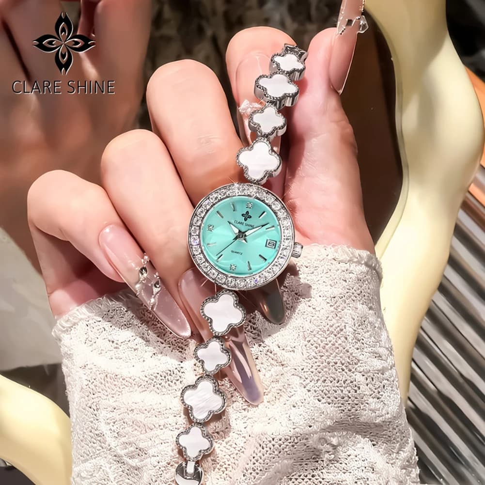 CLARE SHINE 7701 Woman Watch Imported Quartz Watch Waterproof Pearl Watch Chain Date Watches For Woman Bracelet Set Gifts Box - Image 3