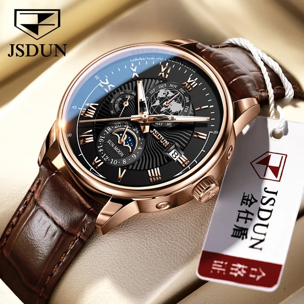 JSDUN 8909 Man Automatic Watch Classic Mechanical Watch For Men Moon Phase Roman Scale Waterproof Luminous Luxury Hand Clock - Image 2