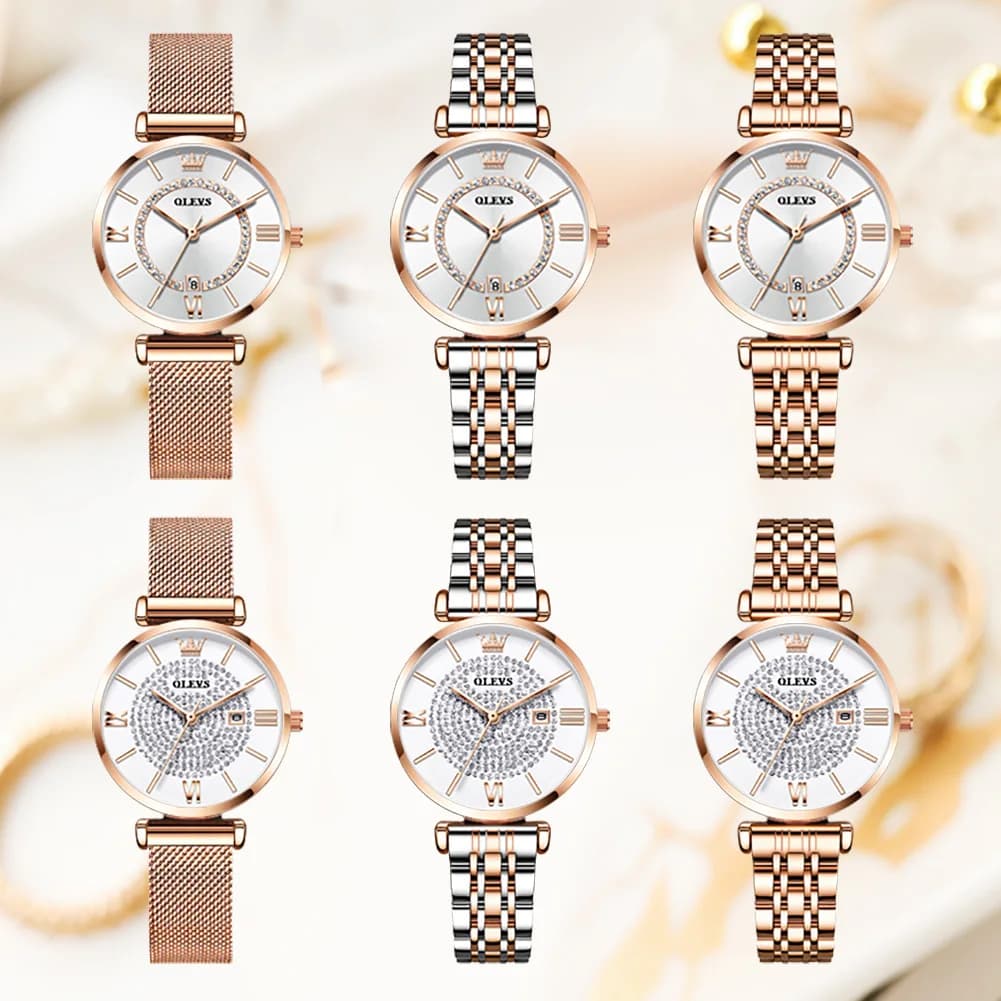 OLEVS 6892 Women's Watches Elegant Fashion Original Wristwatch Waterproof Stainless Steel Mesh Belt Luminous Inlaid Zircon - Image 4