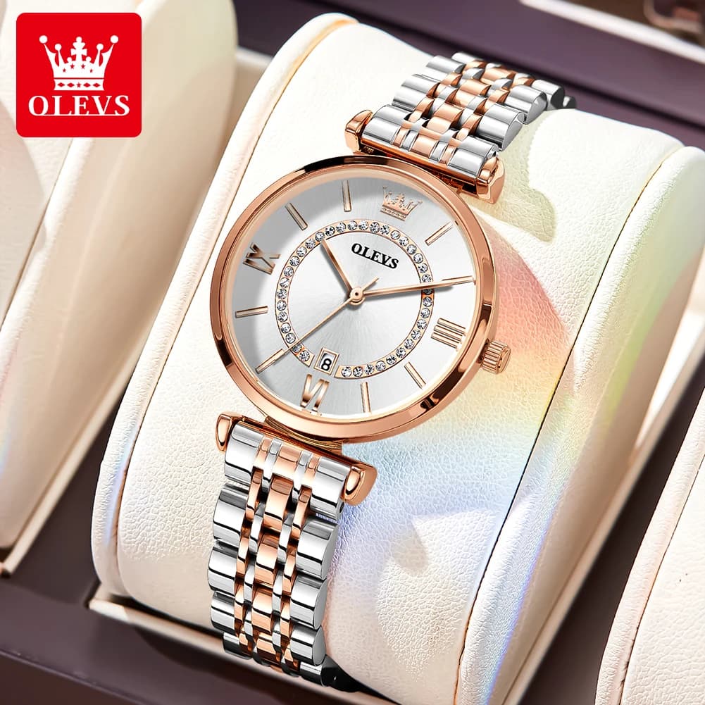 OLEVS 6892 Women's Watches Elegant Fashion Original Wristwatch Waterproof Stainless Steel Mesh Belt Luminous Inlaid Zircon