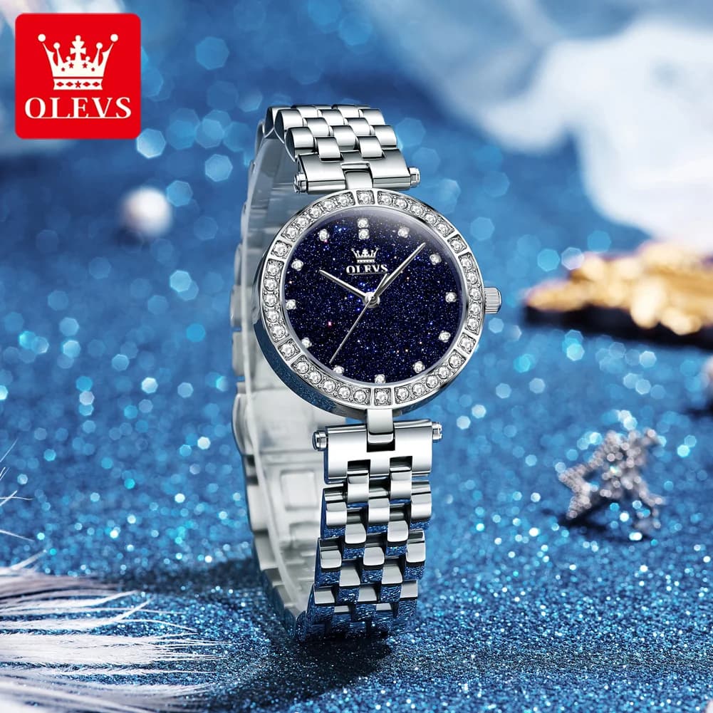 OLEVS 3641 Elegant Waterproof Ladies Quartz Watch Luminous Stainless Steel Starry Dial with Gift Box - Women's Fashion Accessory - Image 2