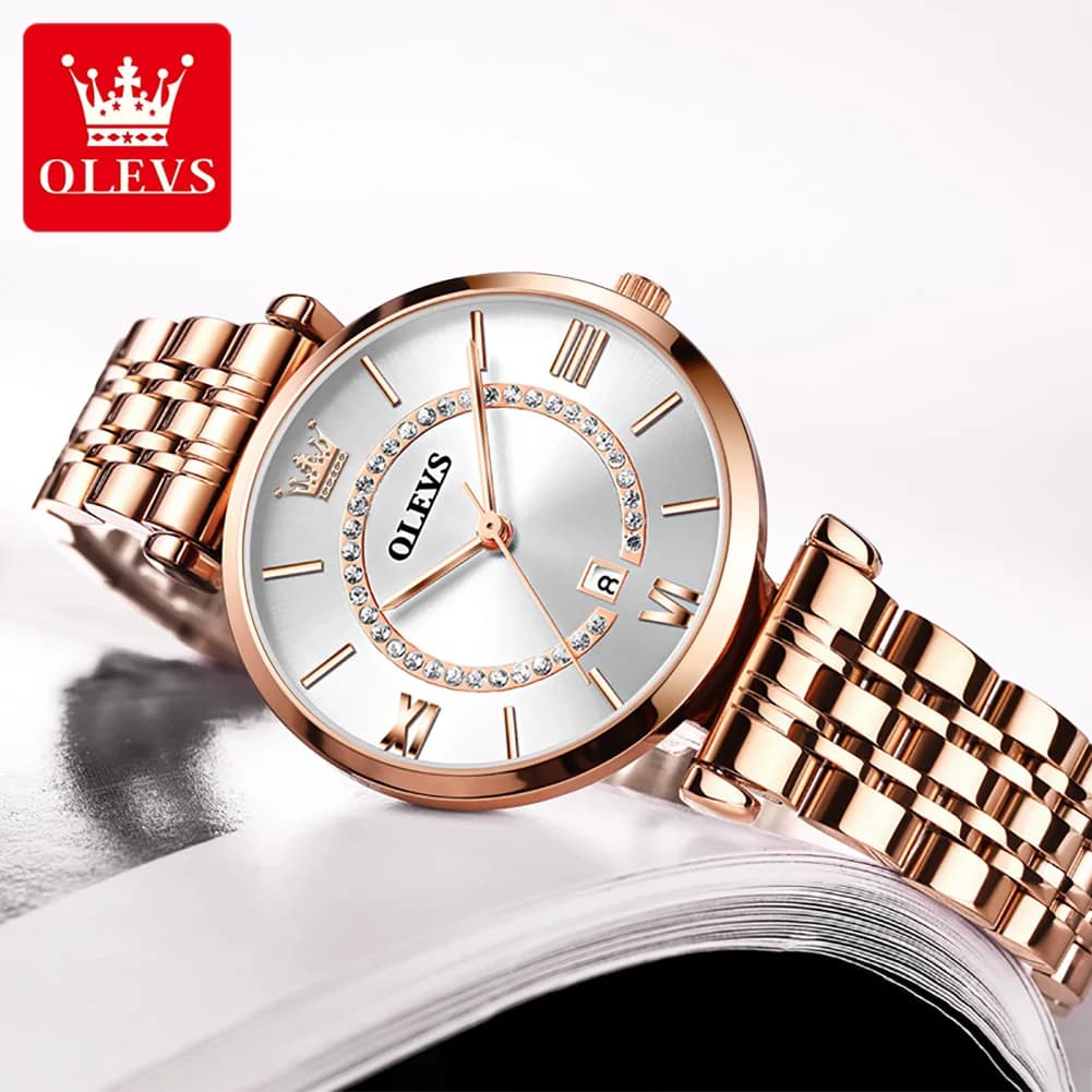 OLEVS 6892 Women's Watches Elegant Fashion Original Wristwatch Waterproof Stainless Steel Mesh Belt Luminous Inlaid Zircon - Image 2